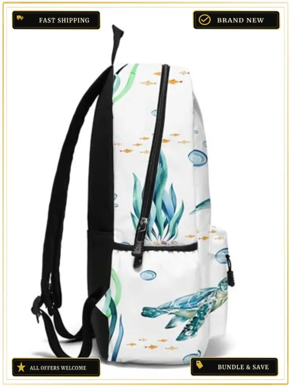 17 Inch Sea Turtle Laptop Backpack, Polyester Water Resistant Daypack for